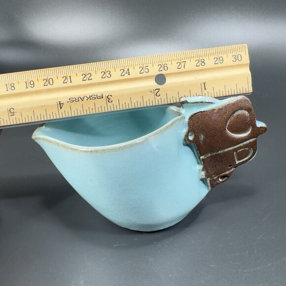 Hand Made Studio Art Pottery Creamer Small Pitcher RedWare Teal Blue Glaze Dish - Picture 4 of 13